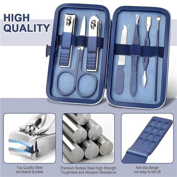 Manicure Set Personal Care Nail Clipper Kit Manicure 8 n 1 Pedicure Pro BLUE new - Picture 2 of 6
